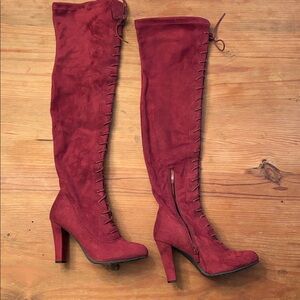 Burgundy Over the Knee Boots